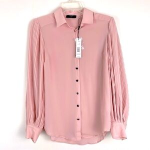 TAHARI Blush Pink Button Down Pleated Sleeve Blouse Size XS NEW